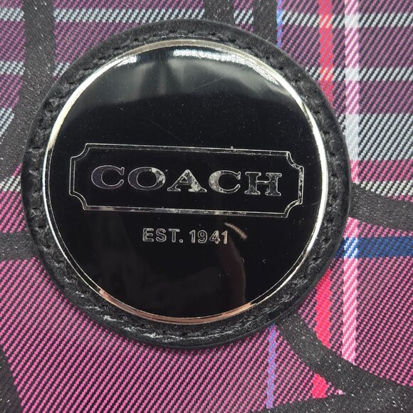 Coach Plaid Logo Tote - Black/Purple/Pink - Picture 3 of 6